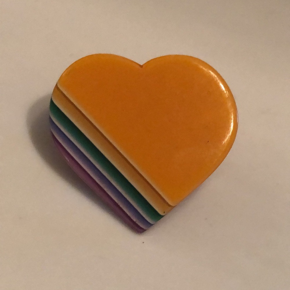 Vintage Rainbow Multicolored Layered Heart Enamel Pride Pin